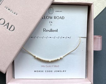 Resilient Morse Code Necklace, Inspirational Gift for Women, Secret Message Jewelry, Strength Necklace, Encouragement Gift