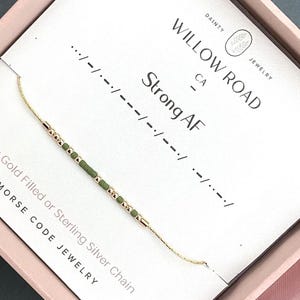 Strong AF Morse Code Bracelet for Women, Strength Bracelet 14k Gold or Sterling Silver, Chain Bracelet, Unique Gifts for Best Friend Sister