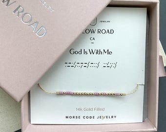 Christian Gift Morse Code Bracelet, God Is With Me, Bible Verse Jewelry, Faith Bracelet for Women, Inspirational Christian Gift
