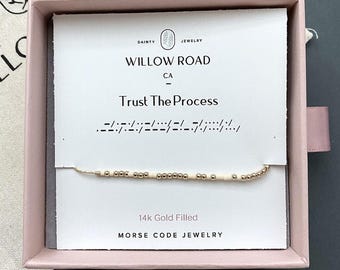 Trust the Process Morse Code Chain Bracelet, Encouragement Gift, Inspirational Jewelry, Recovery Gift, Motivational Bracelet