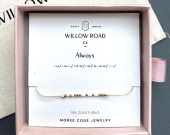 Gift for Wife, Always Morse Code Bracelet, Anniversary Gift for Her, Romantic Gift for Girlfriend, I Love You Jewelry, Dainty Chain Bracelet