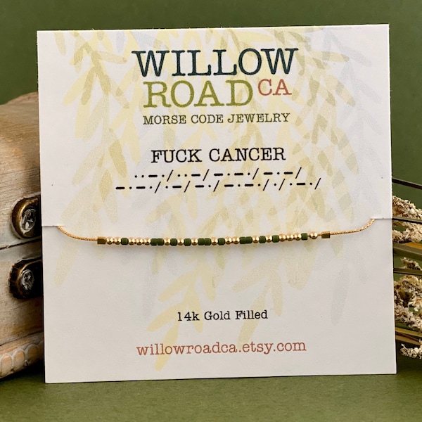 Breast Cancer Encouragement Gift • Fuck Cancer Morse Code Bracelet Gift For Her • Pancreatic Cancer Mantra Bracelet • Cancer Jewelry