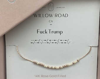Fuck Trump Morse Code Necklace – Political Statement Jewelry, Hidden Message Gift, Feminist Jewelry, Dainty Necklace
