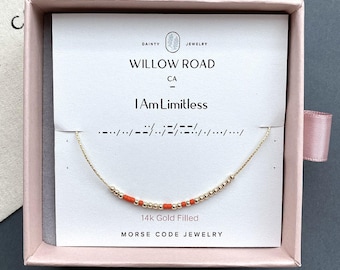 I Am Limitless Morse Code Necklace, Inspirational Gift For Her, Encouragement Gift, Positive Affirmation Jewelry, Dainty Necklace
