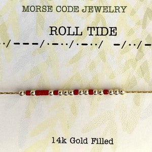 Alabama Crimson Tide Morse Code Bracelet, Roll Tide Morse Code Bracelet, Unique Alabama Alumni Gift for Her, Bama Football Fan Jewelry