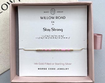 Cancer Support Gift for Her, Stay Strong Morse Code Necklace, Chemo Encouragement Gift, Strength Jewelry for Women