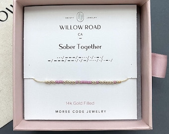Sober Together Morse Code Bracelet, Sobriety Gift, Recovery Jewelry, Sponsor Gift, Hidden Message Bracelet, Clean and Sober Gift
