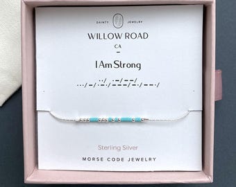 I Am Strong Morse Code Bracelet, Encouragement Gift for Her, Strength Jewelry, Inspirational Morse Code Gift, Motivational Bracelet