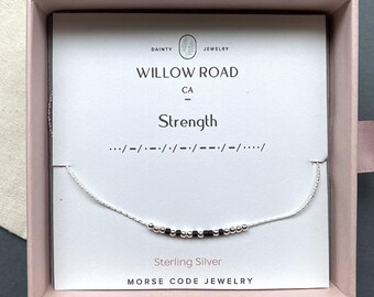 Collar con mensaje de fuerza en código Morse, regalo de ánimo para ella, collar inspirador, joyería con mensaje secreto, regalo significativo.