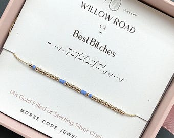 Best Bitches Morse Code Bracelet on 14k Gold or Sterling Silver Chain,  Best Friend Bracelet, Funny Gifts For Women, Friendship Bracelets