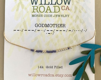 Godmother Morse Code Necklace, Unique Gifts for Godmother Proposal, Minimalist Thin Gold Necklace, Sentimental Gift for Mothers Day
