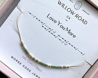 Love You More Morse Code Necklace, Gift for Wife, Girlfriend, Daughter, Mom, Secret Message Jewelry, Anniversary Gift