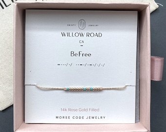 Pulsera con código Morse "Sé libre", regalo para nuevos comienzos, pulsera de ánimo, regalo de sanación para ella, joyería con mensaje secreto.