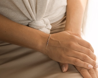 Custom Morse Code Bracelet on 14k Gold or Sterling Silver Chain, Personalized Birthday Gift for Female Friend Mom or Sister