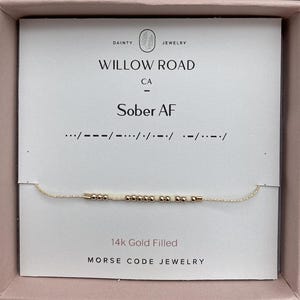 Sober AF Morse Code Bracelet on 14K Gold or Sterling Silver Chain, Inspirational Sobriety Gifts For Women