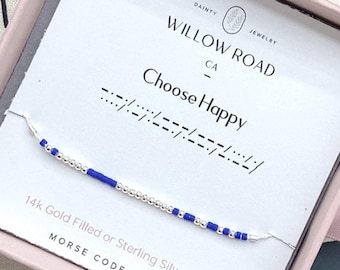 Pulsera con código Morse "Elige la Feliz", joyería con recordatorio positivo, regalo de ánimo para ella, pulsera inspiradora de amor propio.