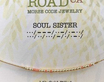 Soul Sister Gift for Best Friend. Dainty Morse Code Necklace in Gold, Silver or Rose Gold. Thoughtful Gift for Unbiological Sister and BFF