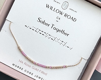 Sober Together Morse Code Necklace, Sobriety Gift, Recovery Necklace, Hidden Message Jewelry, Sponsor Gift, Sobriety Keepsake