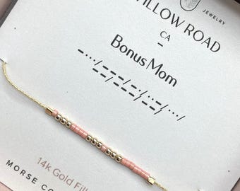 Bonus Mom Morse Code Bracelet, Dainty Chain Bracelet in Sterling Silver or 14k Gold, Step Mom or Mother in Law Gift