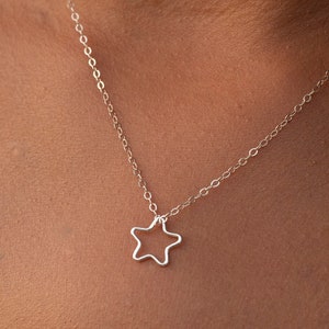 Tiny Star Necklace, Small Star Necklace in 14K Gold Filled or 925 Sterling Silver, Open Minimalist Star, Delicate Necklace Gift for Her
