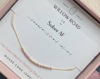 Alcoholics Anonymous Encouragement Gift • Morse Code Necklace Sobriety Gift • Recovery Gifts • Recovery Necklace, Sober Gift for Women
