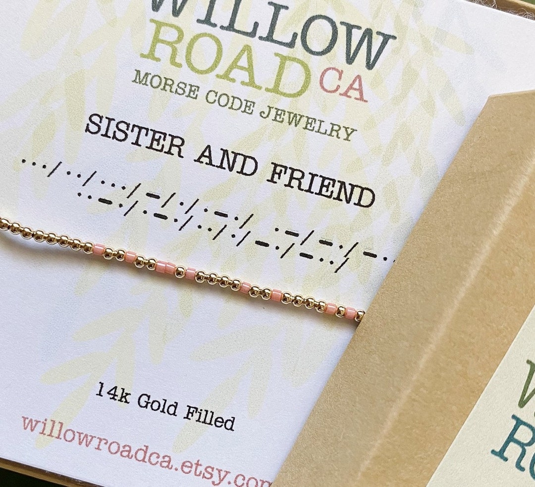 Friends Morse Code Sister and Friend Morse Code Bracelet on 14k Gold or Sterling Silver ...
