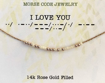 I Love You Morse Code Necklace, Custom Word Necklace, Sentimental Gifts For Her, Unique Gift for Mothers Day Best Friend Mom Sister Grandma