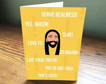 Jonathan Van Ness Queer Eye Yellow Yes Queen Slay Cute Love Truth Printable Card Digital Art 5 x 7