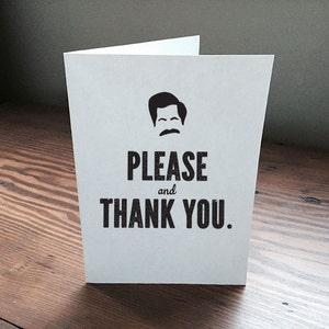 Ron Swanson Por favor y gracias tarjeta de felicitación en blanco 5 x 7 Parques y Recreación Arte imprimible