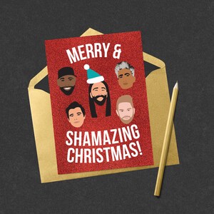 Merry & Shamazing Christmas Queer Eye Fab Five Queen Crown Karomo Jonathan Antoni Tan Bobby Printable Card Digital Art 5 x 7