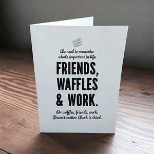 Leslie Knope Parks and Recreation Friends Waffles Work digital download blank printable card perfect birthday gift or best friend gift