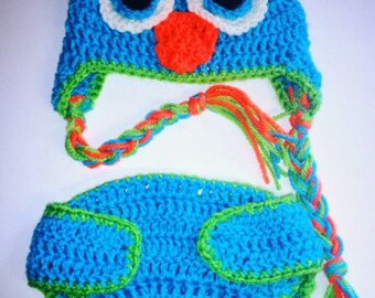 Crochet Handcrafted Owl Hat with Diaper cover