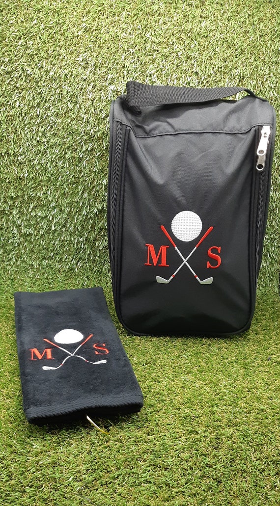Personalised golf shoe bag and towel best sale