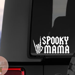 Spooky Mama Rock On Skeleton Hand Vinyl Decal - Devil Horn Hand  - Decal for Tumbler Cup - Decal for Car Decal Truck Goth Skull Horror Metal