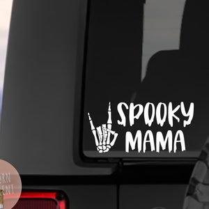 Spooky Mama Rock On Skeleton Hand Vinyl Decal - Devil Horn Hand  - Decal for Tumbler Cup - Decal for Car Decal Truck Goth Skull Horror Metal