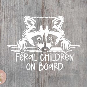 Feral Children On Board Decal - Baby On Board - Wild Child - Kids On Board - Funny Mom Gift - Seasoned Mom - Bumper Sticker - Raccoon Decal image 2