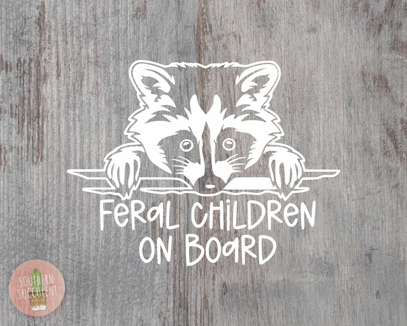 Feral Children On Board Decal - Baby On Board - Wild Child - Kids On Board - Funny Mom Gift - Seasoned Mom - Bumper Sticker - Raccoon Decal image 2