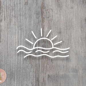 Sun & Wave Decal - Boho Beach Vinyl Sticker - Minimalist Car Decal - Coastal Wave - Sea Beach Ocean Aesthetic - Simple Car Decal - Sunshine