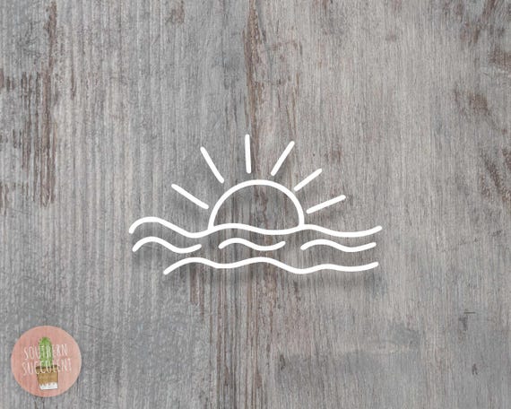 Sun & Wave Decal - Boho Beach Vinyl Sticker - Minimalist Car Decal - Coastal Wave - Sea Beach Ocean Aesthetic - Simple Car Decal - Sunshine