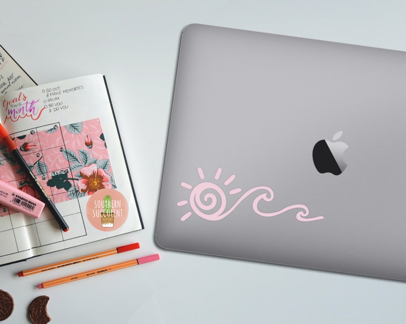 Ocean Decal - Sun Decal - Wave and Sun Decal - Beach Decal - Wave Sticker - Car Decal - Laptop Decal - Sunshine Sticker - Beach Vibes Decal image 3