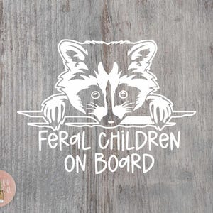 Feral Children On Board Decal - Baby On Board - Wild Child - Kids On Board - Funny Mom Gift - Seasoned Mom - Bumper Sticker - Raccoon Decal image 2