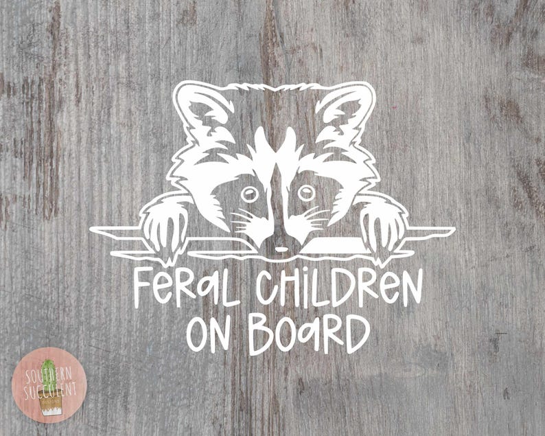 Feral Children On Board Decal - Baby On Board - Wild Child - Kids On Board - Funny Mom Gift - Seasoned Mom - Bumper Sticker - Raccoon Decal image 2