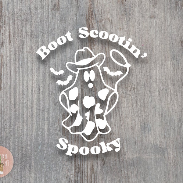 Boot Scootin' Spooky Cowboy Ghost Decal - Howdy Decal - Cowboy Hat - Cowgirl - Nashville - Texas - Western - Cowboy - Yee Haw - BooHaw - Bat