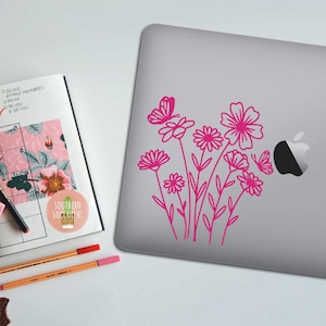 Wildflower and Butterfly Decal - Boho Nature Vinyl Sticker - Aesthetic Car Laptop Decal - Gardeners or Nature Lovers Gift - Cottagecore afbeelding 3