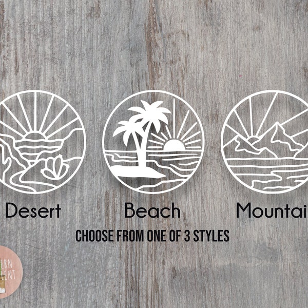 Mountain Sunset Decal - Beach Sunset Decal - Desert Sunset Sticker - Nature Decal - Mountains Ocean Desert - Adventure - Car Decal - Wander
