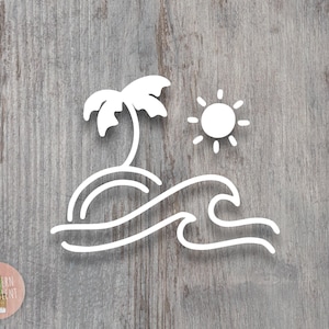 Beach Decal - Sun Decal - Wave and Sun Decal - Wave Decal - Ocean Sticker - Palm tree - Laptop Decal - Sunshine Sticker - Beach Vibes Decal