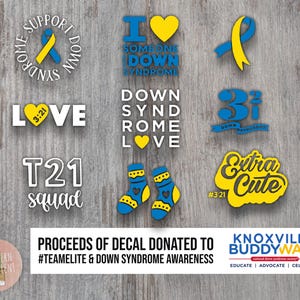 Down Syndrome Awareness Decal - Blue & Yellow Decal - Fundraiser - t21 - World Down Syndrome Day- 3:21 Decal - TeamElite -Extra Cute Ribbon