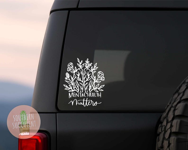 Mental Health Matters Flowers & Brain Vinyl Decal - Mental Wellness ...