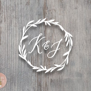 Custom Couple's Initials Wreath Decal - Couples Monogram Decal - Couples Initials Sticker - Wedding - Anniversary Decal - Couple Name Decal