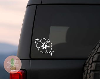 Hibiscus Flower Decal - Tropical Floral Vinyl Sticker for Car, Tumbler, or Laptop - Beachy Hawaii Aesthetic Car Decal - Island Vibes Decor